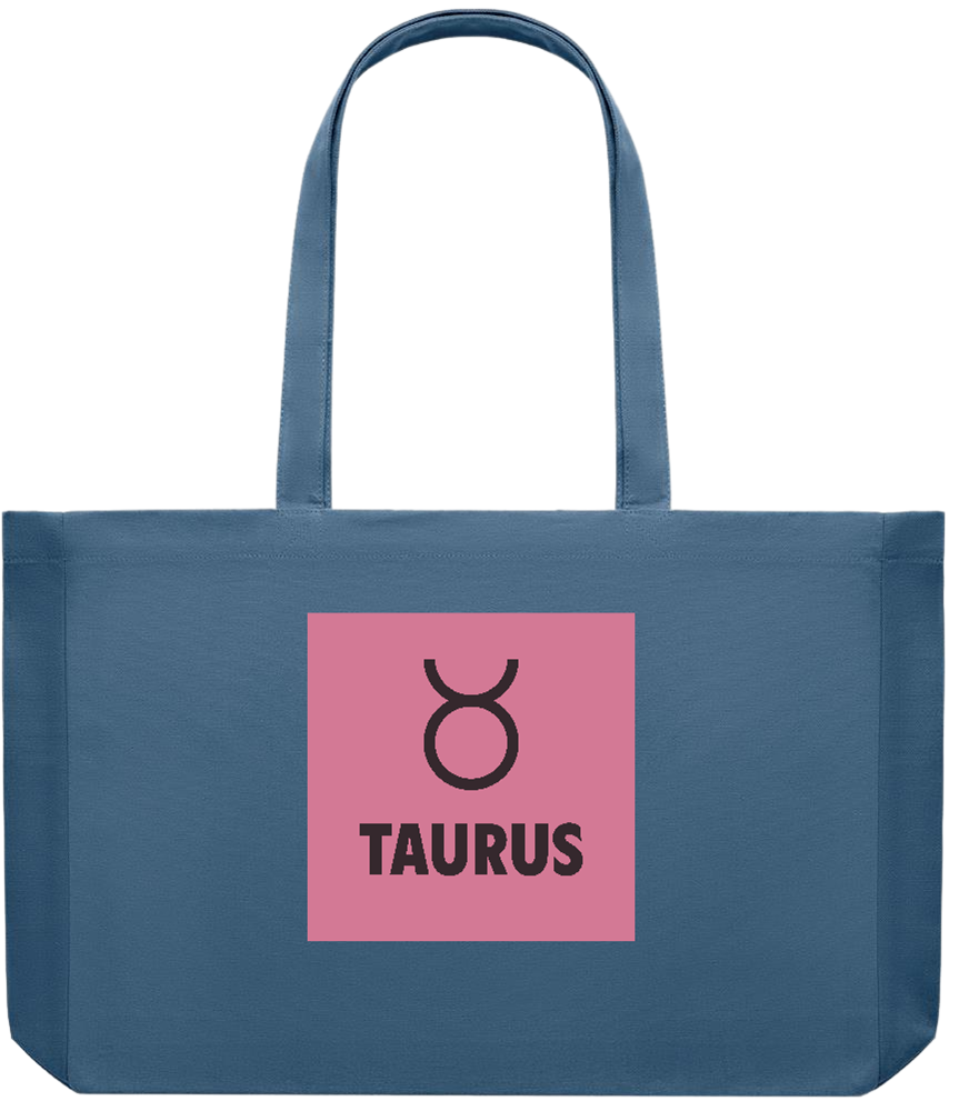 Zodiac Taurus Design - Premium large recycled shopping tote bag_BLUE_front