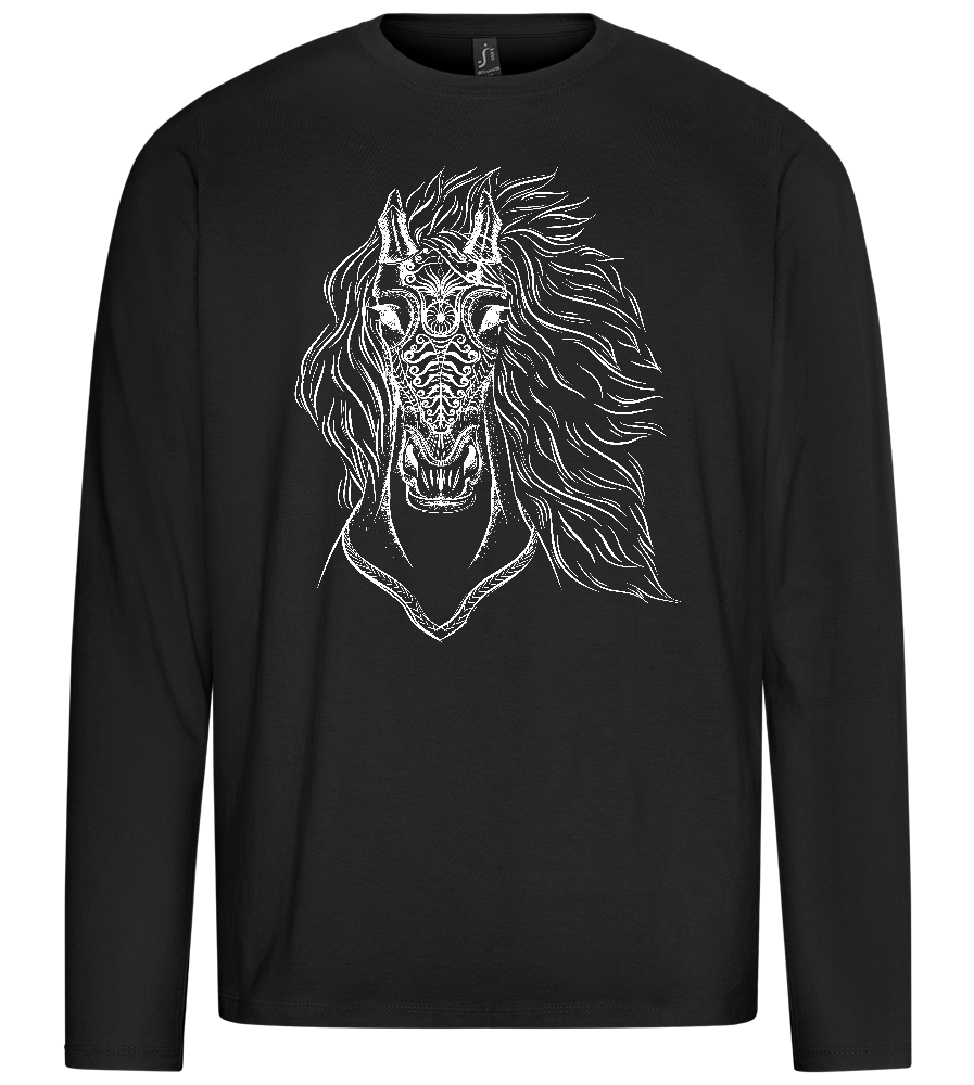 White Abstract Horsehead Design - Premium men's long sleeve t-shirt_DEEP BLACK_front