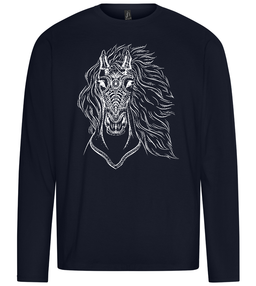 White Abstract Horsehead Design - Premium men's long sleeve t-shirt_FRENCH NAVY_front