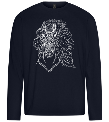 White Abstract Horsehead Design - Premium men's long sleeve t-shirt_FRENCH NAVY_front