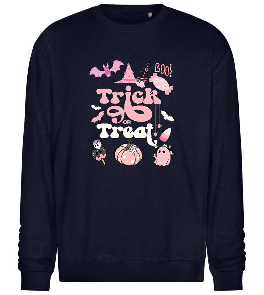 Pink Trick or Treat Design - Comfort Essential Unisex Sweater_FRENCH NAVY_front