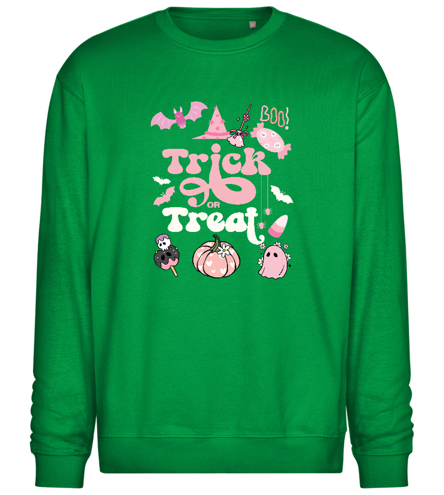 Pink Trick or Treat Design - Comfort Essential Unisex Sweater_MEADOW GREEN_front