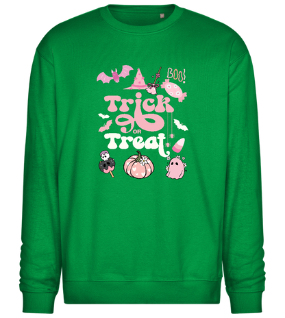 Pink Trick or Treat Design - Comfort Essential Unisex Sweater_MEADOW GREEN_front