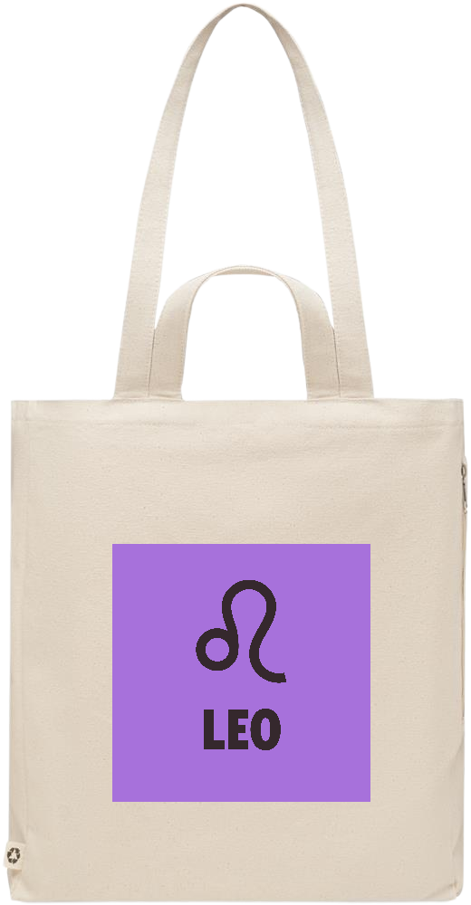 Leo Zodiac Sign Design - Comfort recycled polycotton beach bag_BEIGE_front