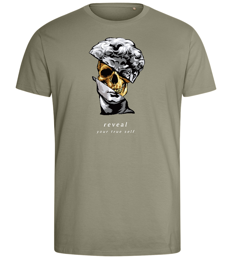 Reveal Your True Self Design - Comfort men's fitted t-shirt_KHAKI_front