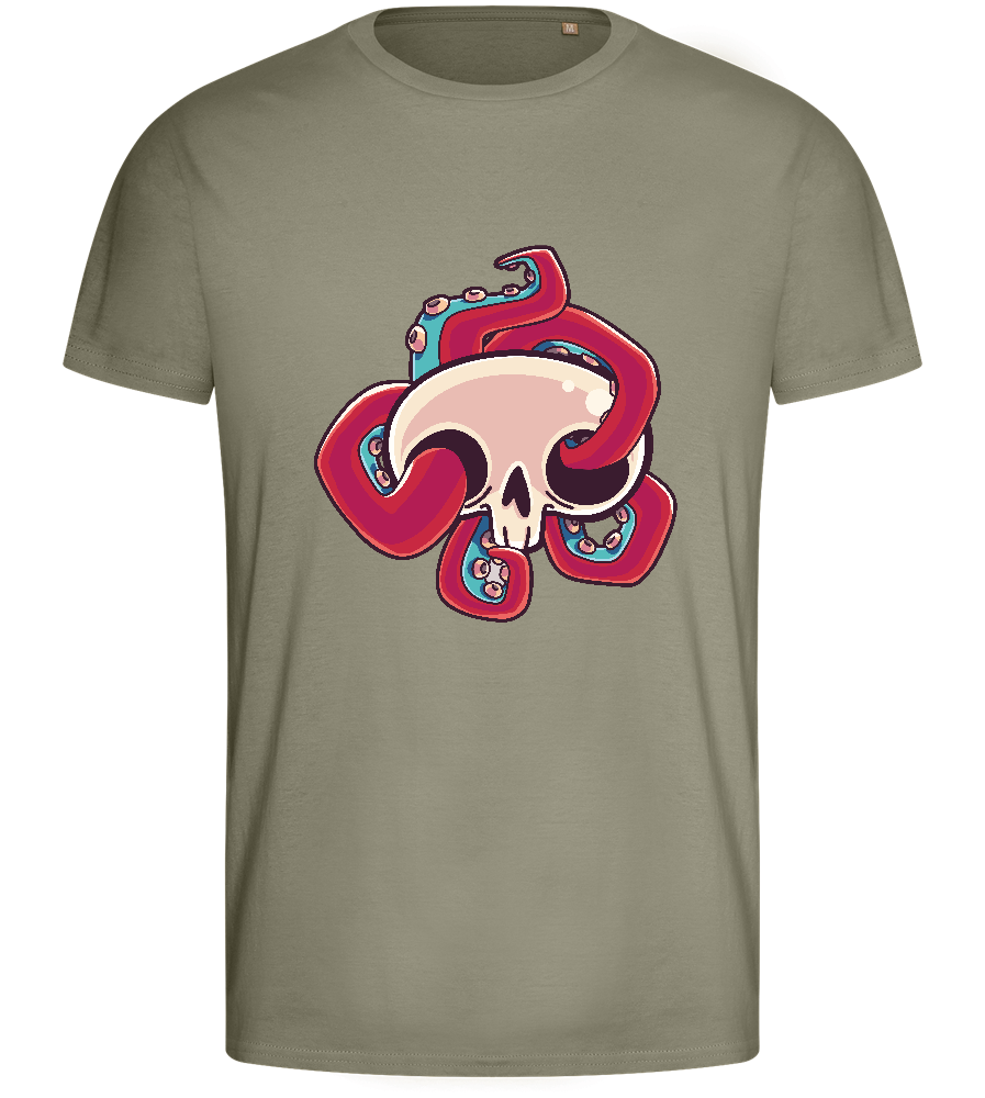 Squid Skull Design - Basic men's fitted t-shirt_KHAKI_front