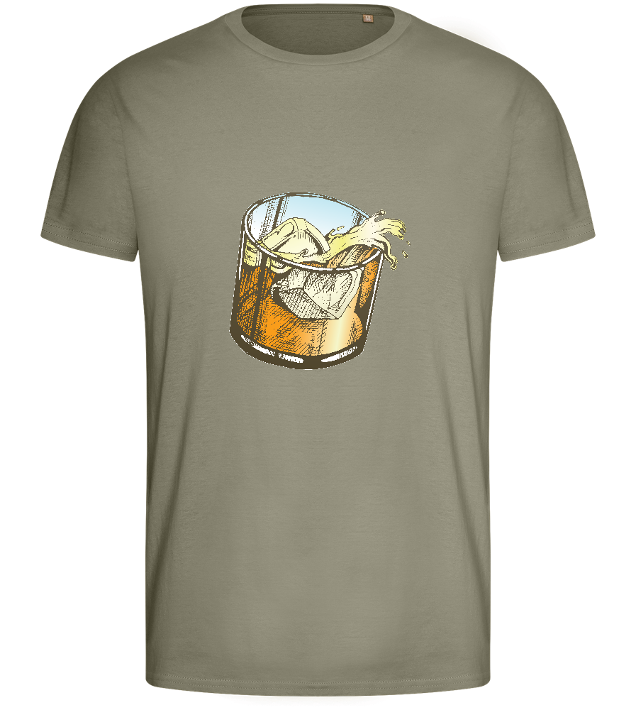 Whiskey Glass Design - Basic men's fitted t-shirt_KHAKI_front