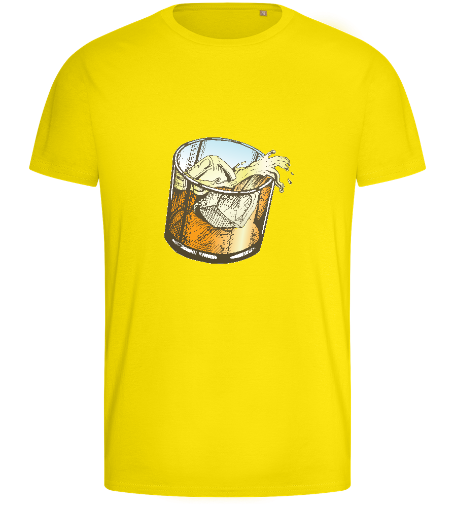 Whiskey Glass Design - Basic men's fitted t-shirt_YELLOW_front