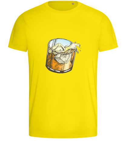 Whiskey Glass Design - Basic men's fitted t-shirt_YELLOW_front