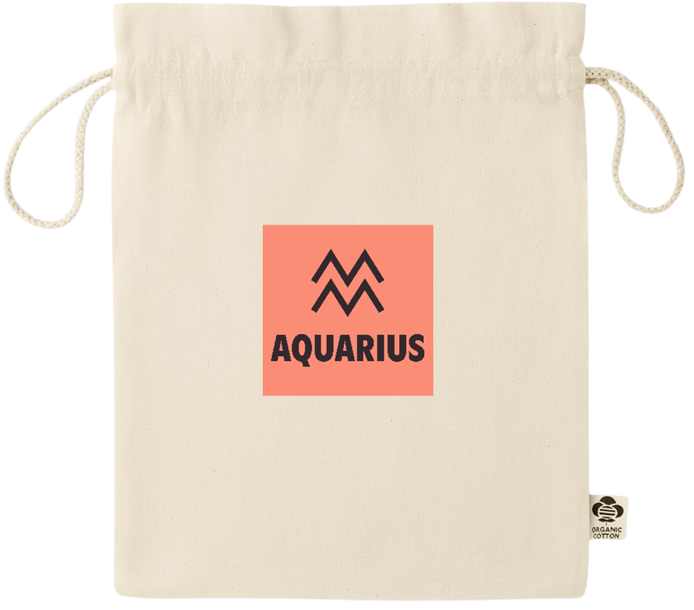 Zodiac Aquarius Design - Essential medium organic drawcord gift bag_BEIGE_front