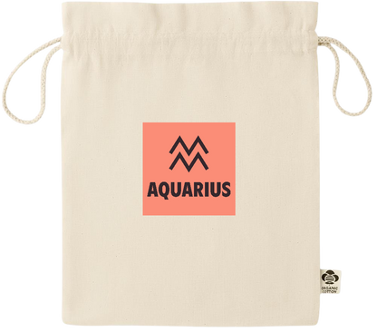 Zodiac Aquarius Design - Essential medium organic drawcord gift bag_BEIGE_front