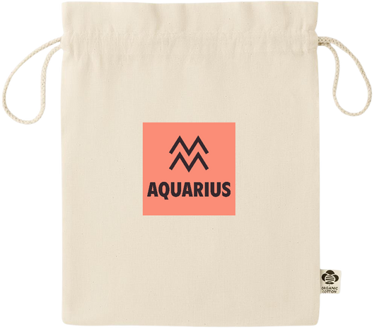 Zodiac Aquarius Design - Essential medium organic drawcord gift bag_BEIGE_front