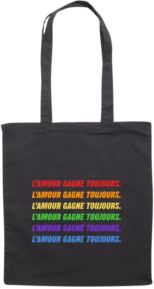 L'amour Gagne Toujours Design - Premium colored cotton tote bag_BLACK_front