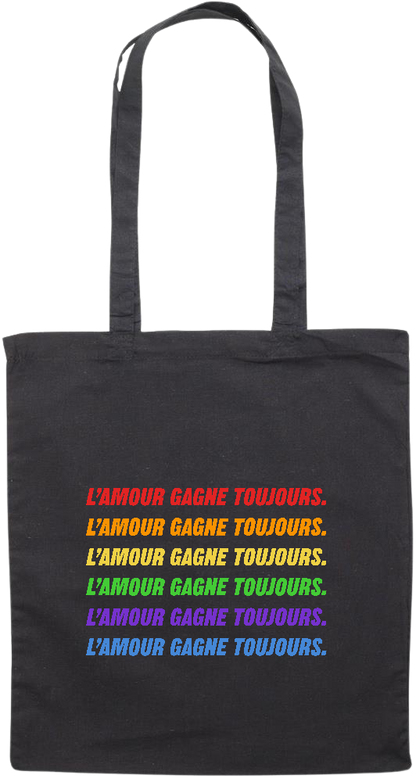 L'amour Gagne Toujours Design - Premium colored cotton tote bag_BLACK_front