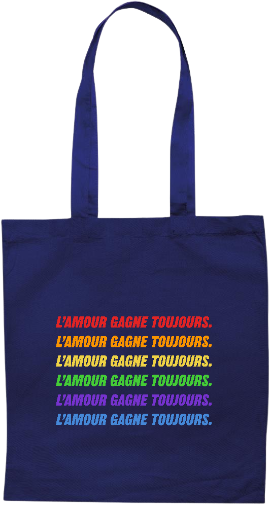 L'amour Gagne Toujours Design - Premium colored cotton tote bag_BLUE_front