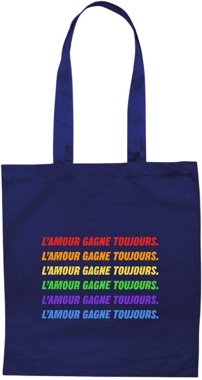 L'amour Gagne Toujours Design - Premium colored cotton tote bag_BLUE_front