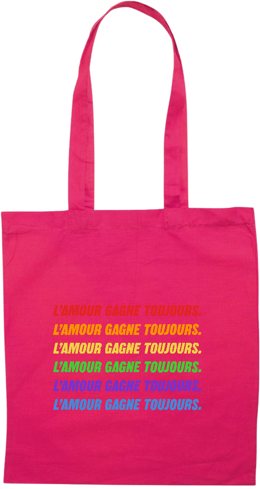 L'amour Gagne Toujours Design - Premium colored cotton tote bag_FUCHSIA_front