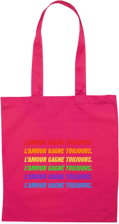 L'amour Gagne Toujours Design - Premium colored cotton tote bag_FUCHSIA_front