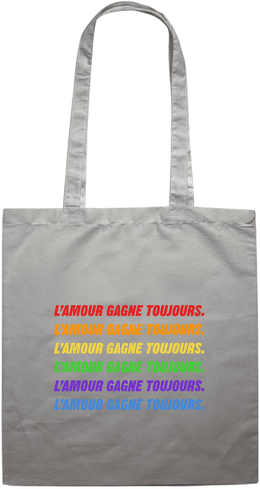 L'amour Gagne Toujours Design - Premium colored cotton tote bag_GREY_front