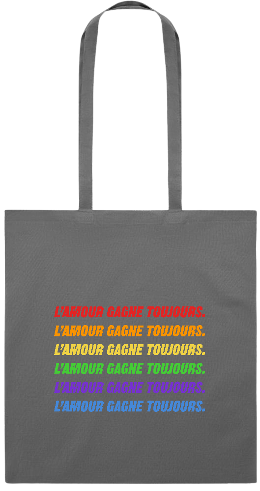 L'amour Gagne Toujours Design - Premium colored cotton tote bag_STONE GREY_front