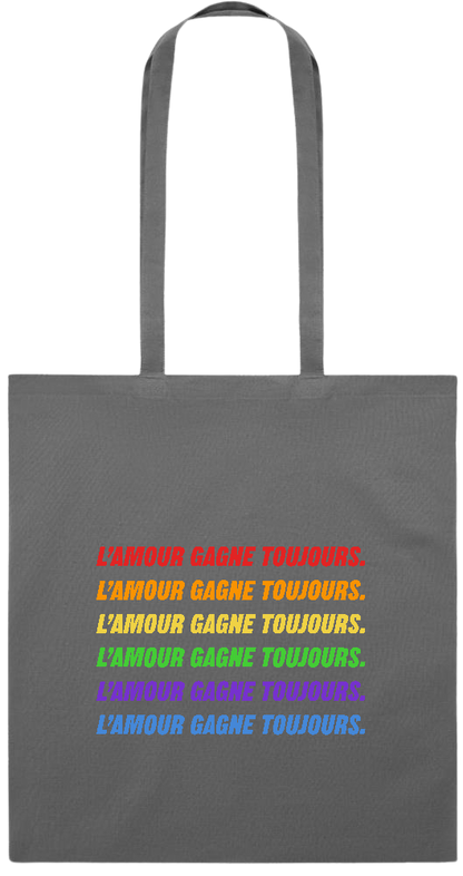 L'amour Gagne Toujours Design - Premium colored cotton tote bag_STONE GREY_front