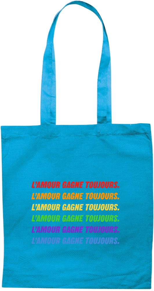 L'amour Gagne Toujours Design - Premium colored cotton tote bag_TURQUOISE_front