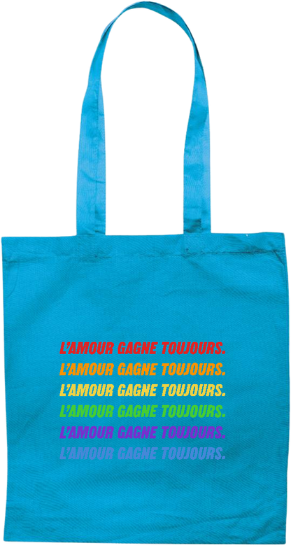 L'amour Gagne Toujours Design - Premium colored cotton tote bag_TURQUOISE_front