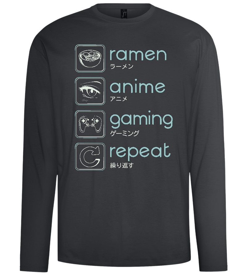 Ramen Anime Gaming Repeat Design - Comfort men's long sleeve t-shirt_DARK GRAY_front