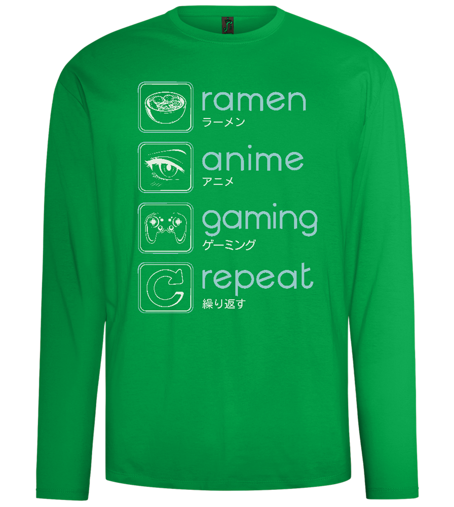 Ramen Anime Gaming Repeat Design - Comfort men's long sleeve t-shirt_MEADOW GREEN_front