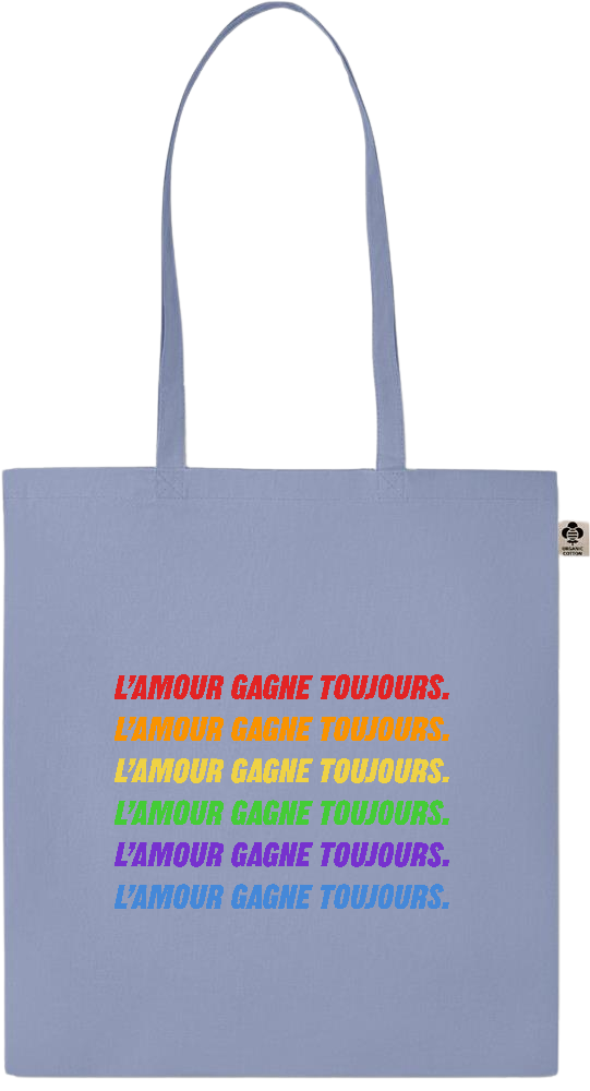 L'amour Gagne Toujours Design - Essential colored organic cotton tote bag_BABY BLUE_front