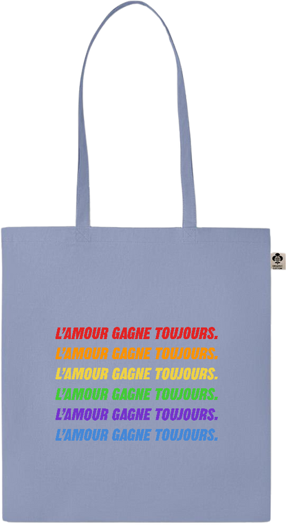 L'amour Gagne Toujours Design - Essential colored organic cotton tote bag_BABY BLUE_front