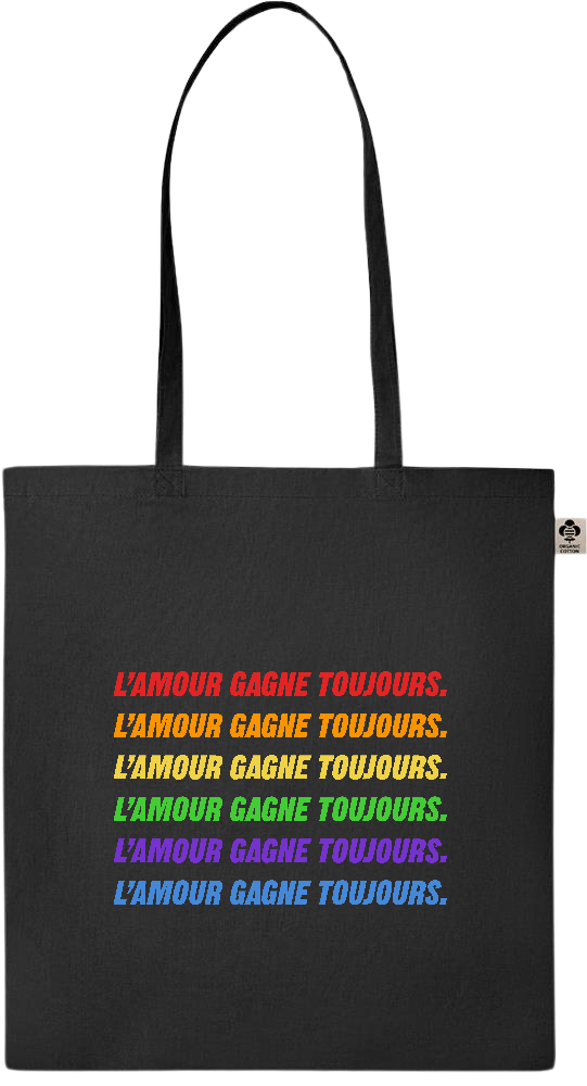 L'amour Gagne Toujours Design - Essential colored organic cotton tote bag_BLACK_front