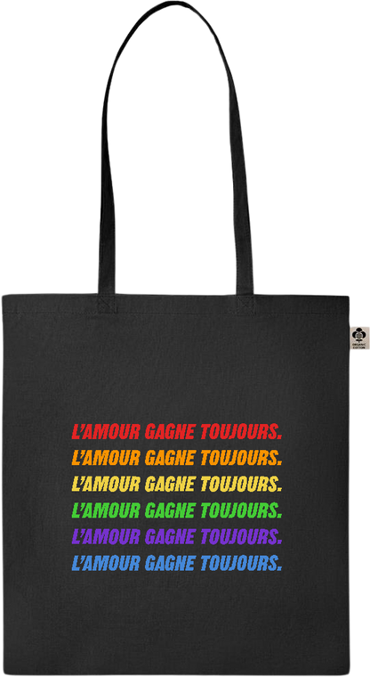 L'amour Gagne Toujours Design - Essential colored organic cotton tote bag_BLACK_front