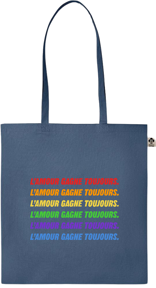 L'amour Gagne Toujours Design - Essential colored organic cotton tote bag_BLUE_front