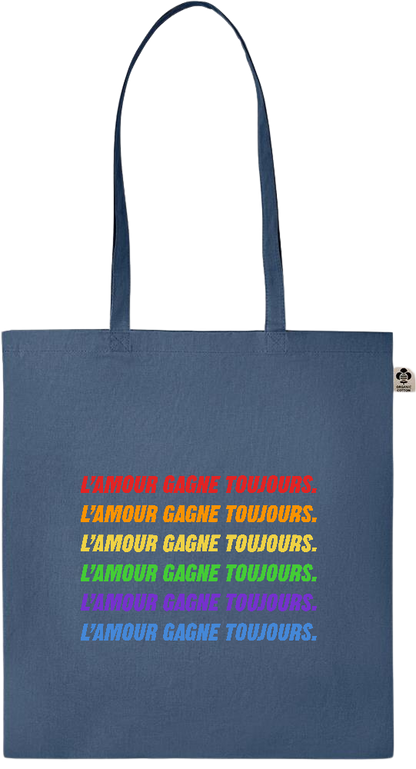 L'amour Gagne Toujours Design - Essential colored organic cotton tote bag_BLUE_front