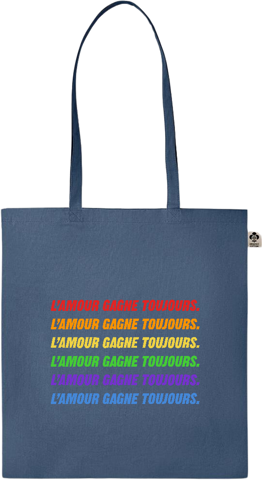 L'amour Gagne Toujours Design - Essential colored organic cotton tote bag_BLUE_front