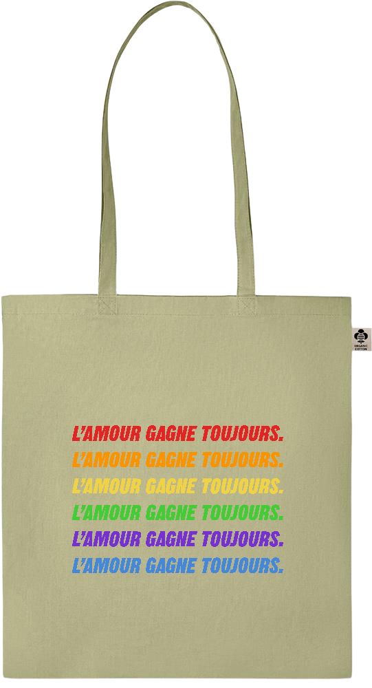 L'amour Gagne Toujours Design - Essential colored organic cotton tote bag_GREEN_front