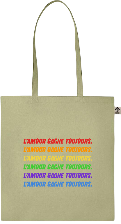 L'amour Gagne Toujours Design - Essential colored organic cotton tote bag_GREEN_front