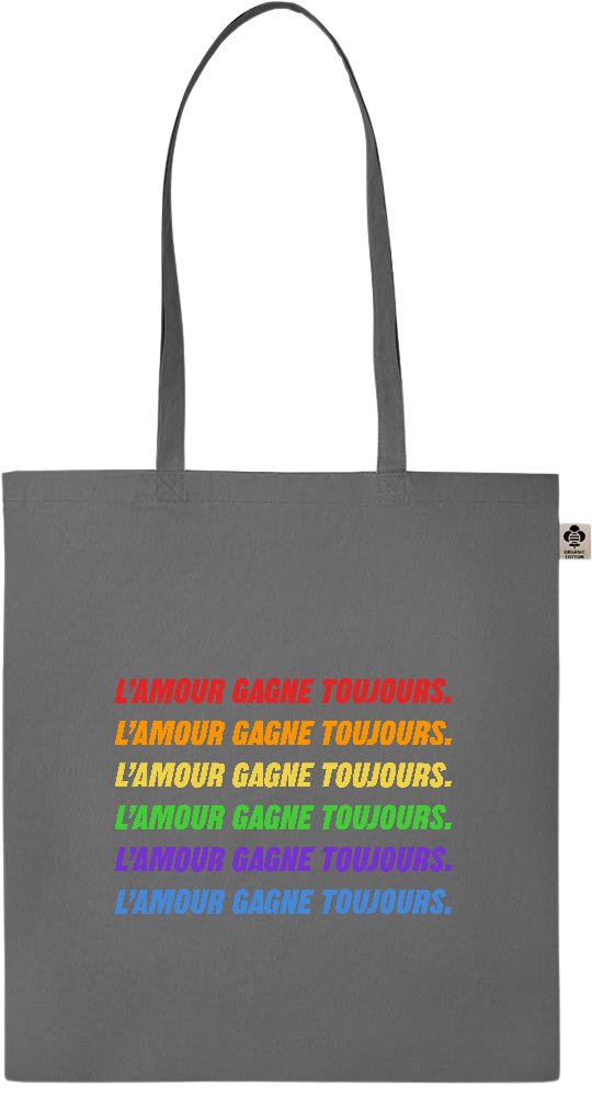 L'amour Gagne Toujours Design - Essential colored organic cotton tote bag_STONE GREY_front