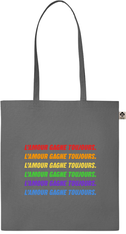 L'amour Gagne Toujours Design - Essential colored organic cotton tote bag_STONE GREY_front