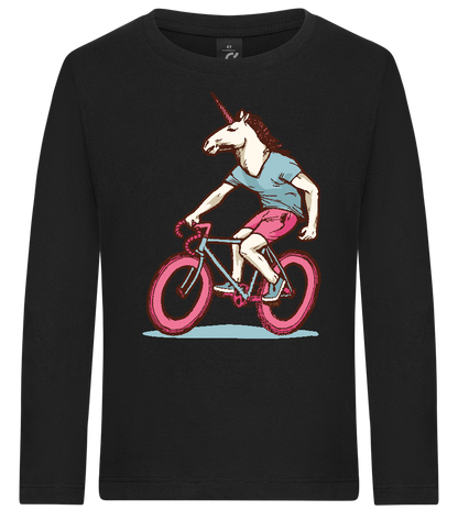 Unicorn On Bicycle Design - Premium kids long sleeve t-shirt_DEEP BLACK_front