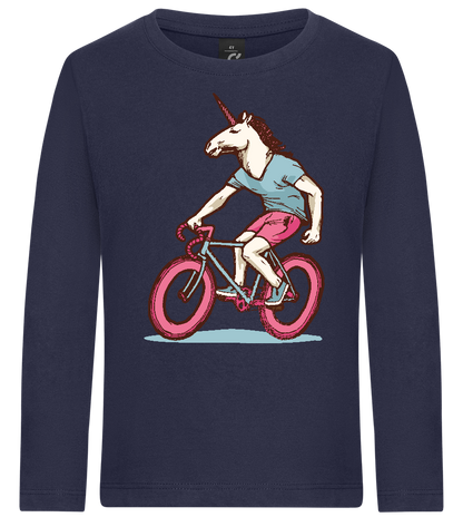 Unicorn On Bicycle Design - Premium kids long sleeve t-shirt_FRENCH NAVY_front