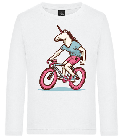 Unicorn On Bicycle Design - Premium kids long sleeve t-shirt_WHITE_front