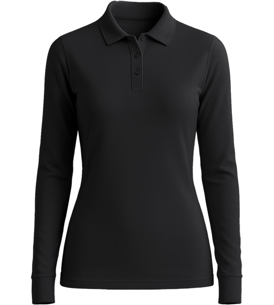 Premium Women´s long sleeve polo shirt_BLACK_front