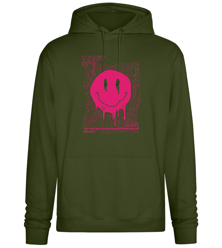 Glitched Pink Smiley Design - Premium Essential Unisex Hoodie_ARMY_front