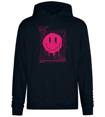 Glitched Pink Smiley Design - Premium Essential Unisex Hoodie_BLACK_front