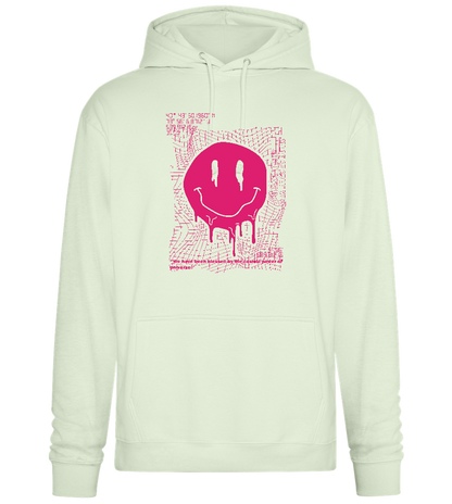 Glitched Pink Smiley Design - Premium Essential Unisex Hoodie_CREAMY GREEN_front