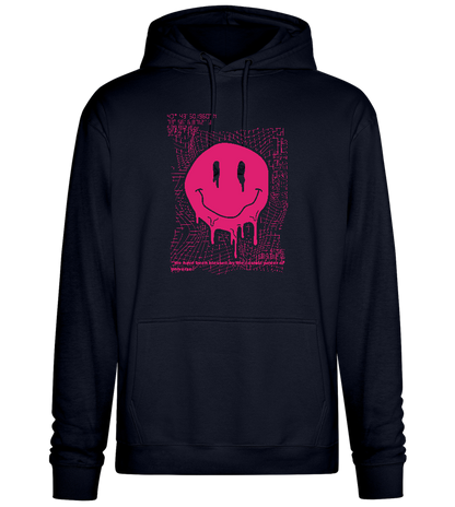 Glitched Pink Smiley Design - Premium Essential Unisex Hoodie_FRENCH NAVY_front