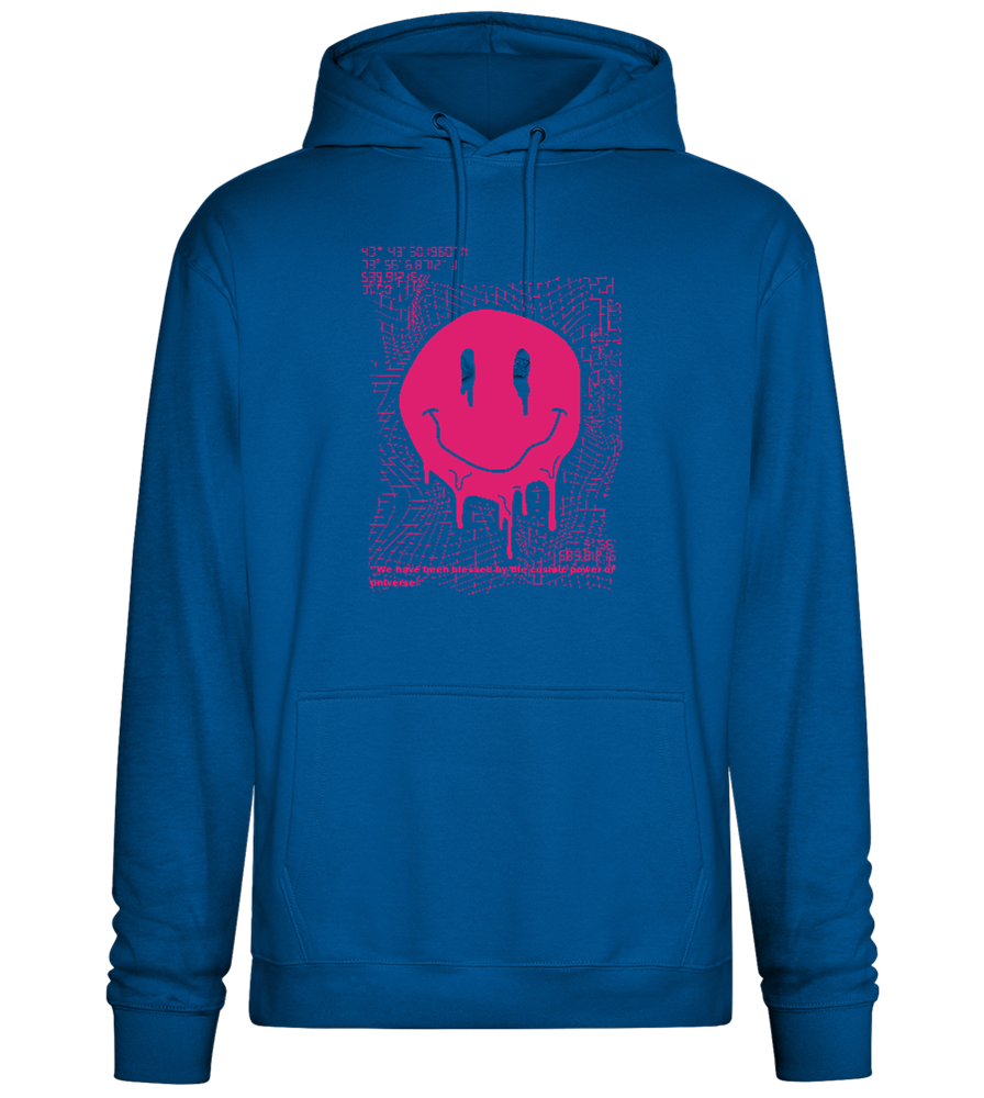 Glitched Pink Smiley Design - Premium Essential Unisex Hoodie_ROYAL_front