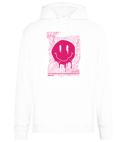 Glitched Pink Smiley Design - Premium Essential Unisex Hoodie_WHITE_front